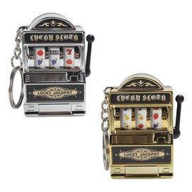Namvo Mini Slot Machine Keychain - Metal Keychain Game for Christmas/Birthday/Valentine's Day Gifts, Gold and Silver Slot Machine with Rotating Handle