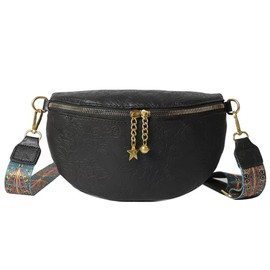 PU Leather Fanny Pack Crossbody Sling Bag for Women - Trendy Belt Bag with Adjustable Strap, Lightweight for Travel & Daily Use, Embossed Black, Small, Fanny Pack Crossbody Sling Bag for Women