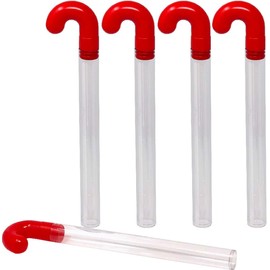 G-Box 50 Empty Christmas Candy Cane Tubes with Red Topper & Santa Stickers | 12" - Clear BPA-Free Plastic, Perfect for Small Candies, a Great Alternative to Christmas Gift Boxes (50, Santa Claus)