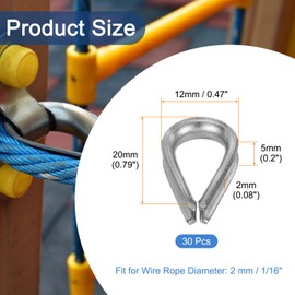 MECCANIXITY Rope Thimble 1/16"(2mm) Diameter M2 Stainless Steel Wire Rope Cable Thimble for Towing Rigging, Pack of 30