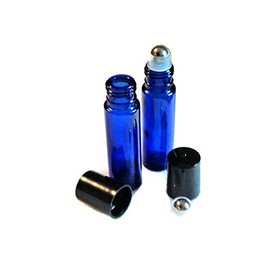 HS HEALTHY SOLUTIONS GLASSWARE USA - 10ml Cobalt Blue Glass Roll On THICK Bottles (24) with Stainless Steel Roller Balls - Refillable Aromatherapy Essential Oil Roll On (24)