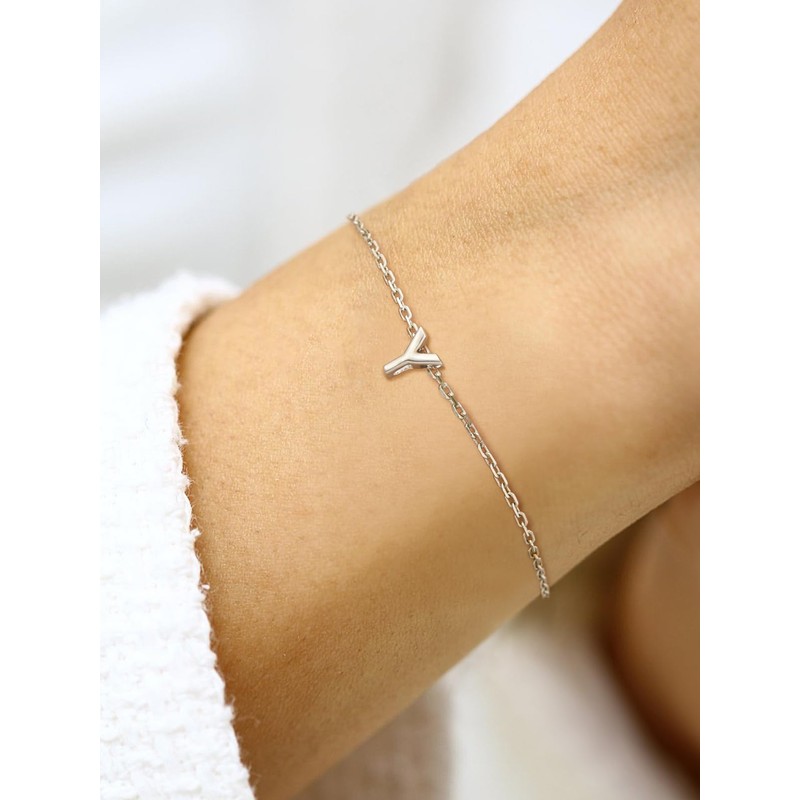 Silvora S925 Sterling Silver Initial Letter Bracelet, Meaningful Initial Bracelet