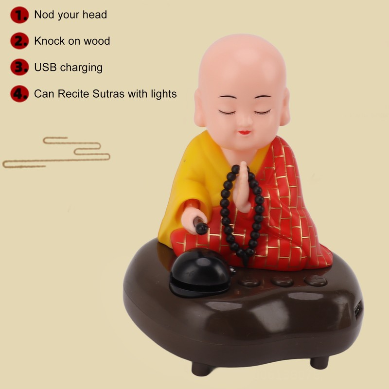 Little Monk Figurine USB Charging 6 Songs Music LED Nodding