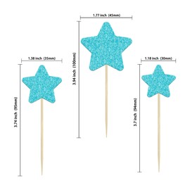 Gyufise 42Pcs Star Cupcake Toppers Blue Glitter Mixed Size Twinkle Little Star Cupcake Picks Decorations for Wedding Engagement Baby Shower Birthday Party Supplies