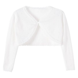Hvididan Girls White Cardigan, Size 10 Girls Bolero Shrug Cardigan, Kids Knit Sweater Hollow Out Long Sleeve, Button Cover Up Cropped Tops