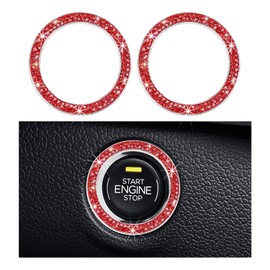 Yourkar Car Bling Engine Start Ring Decal, Sparkling Crystal Rhinestone Auto Push Start Button Cover Sticker, Decorative Key Ignition Knob Ring for Most Cars, Car Accessories (Red, 2 PCS)