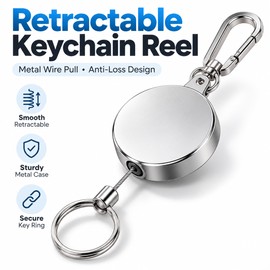 Retractable Keychain Pull Reel with Metal Wire Cable, Anti-Lost ID Badge Holder, Heavy Duty Key Ring Organizer for Work, Travel & Outdoor Use