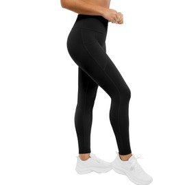 BRXL Buttery Soft 25" Womens High Waisted No Front Seam Yoga Leggings Pockets UPF50+ Adjustable Length Gym Running Workout Black