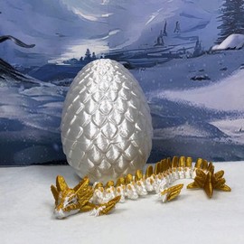 Generic Axolotl Dragon with Dragon Egg, 3D Printed Articulated White and Blue Axolotl Dragon, 8.25"" Flexible Dragon, Fidget ADHD Sensory Toy D042