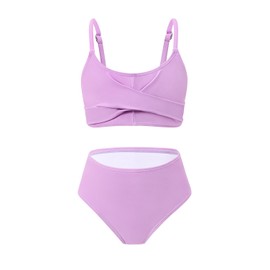 Century Star Girls Swimsuits for Teens Bikini 2025 Solid Teen Bathing Suits Adjustable Straps Swimwear Padded 8-15 Years, Light Purple, 14-15 Years