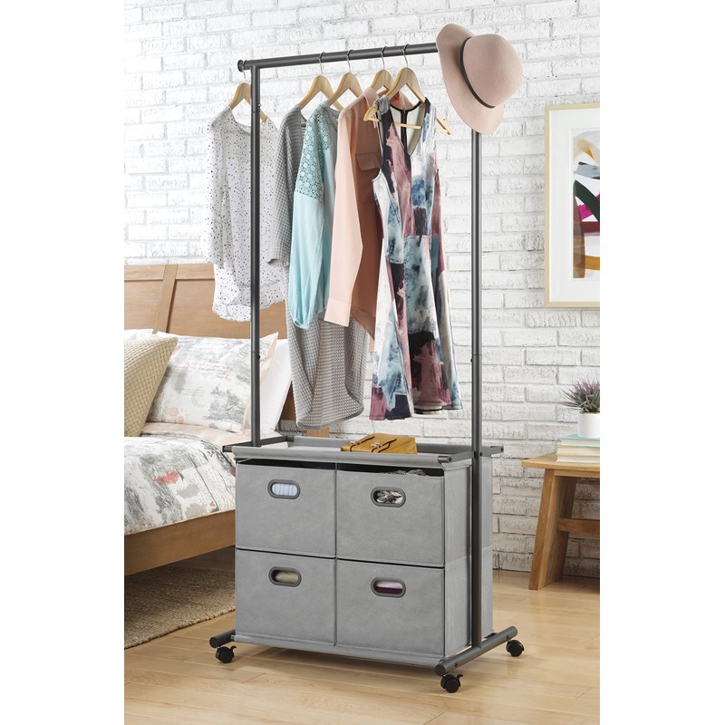 Whitmor 4-Drawer Locking Wheels Garment Rack, Paloma Gray