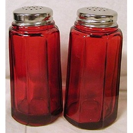 Salt & Pepper Shaker Set - Paneled Pattern - American Made - Mosser Glass USA (Red)