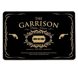 The Garrison, gold black pub A4 metal sign