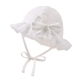 Baby Girl Sun Hat with Bowknot Bucket Hats for Infant Toddler Summer Sun Protection (White Small Flower, 44cm)
