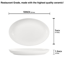 jinsongdafa Ceramic Serving Platters Set of 4, White 10 Inch Oval Relief Platters, Entertaining Modern Kitchen Dishes, for Dinner, Fruit, Salad, Pasta - Microwave, Oven & Dishwasher Safe