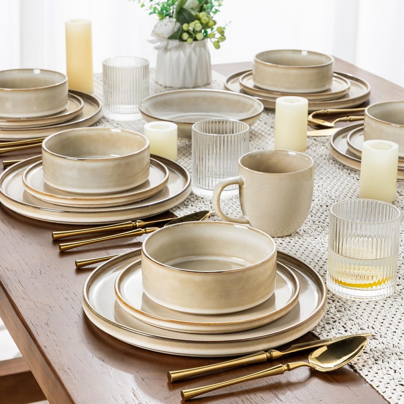 AmorArc Ceramic Dinnerware Sets, Handmade Reactive Glaze Stoneware Plates and
