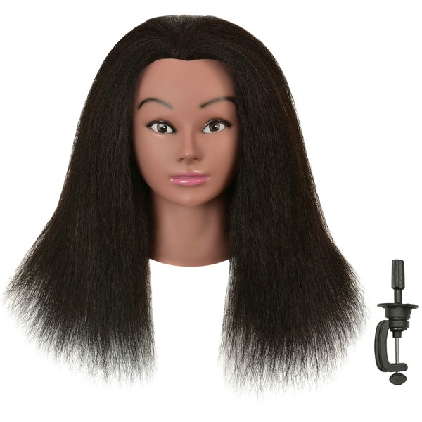 FUTAI 100% Human Hair Mannequin Head for Hairdresser Practice Braiding Styling Manikin Cosmetology Makeup Manican Doll Training Head Coloring Bleaching Dyeing Curling Cutting Updos Display with Table Clamp Stand