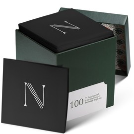 Paquete de 100 servilletas desechables de cóctel con monogramas, color negro, 5 x 5 pulgadas, servilletas de papel de aluminio plateado con letra N, servilletas de bebidas blancas iniciales para bodas