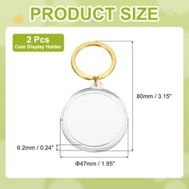 PATIKIL 2PCS Plastic Coin Holder Keychain Round Coin Case Keyring Medallion Holder for Coin Jewelry, Gold