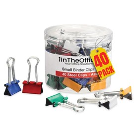 1InTheOffice Small Binder Clips 3/4 Inch, Paper Clamps, Colored Binder Clips, Assorted Color (40 Pack)