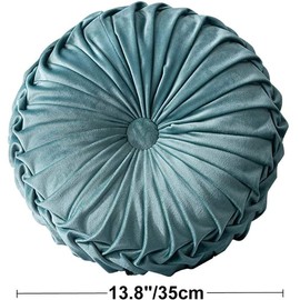 Leeko Round Throw Cushion, 35 cm Velvet Pleated Pumpkin Decorative Cushion, Filled Cushion, Chair Cushion, Seat Cushion, Decorative Pumpkin Cushion for Home, Sofa, Chair, Bed, Car Decoration, Blue
