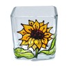 Yellow Sunflower Hand Painted Stained Glass Square Candle Holder