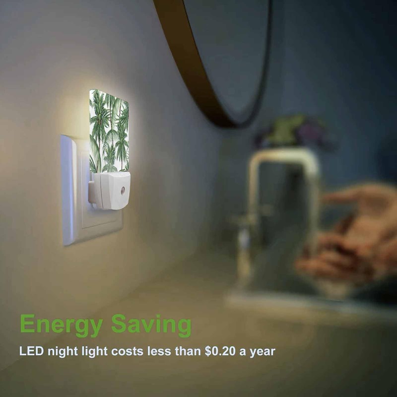 Chrobak LED Night Light,Green Tropical Leaves Palm Trees LED Night