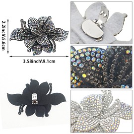 Capiant 2 Pair Rhinestone Flower Shoe Clips, Crystal Floral Embellishments for Women's Heels, Black and Silver, 3.58x2.2 Inch