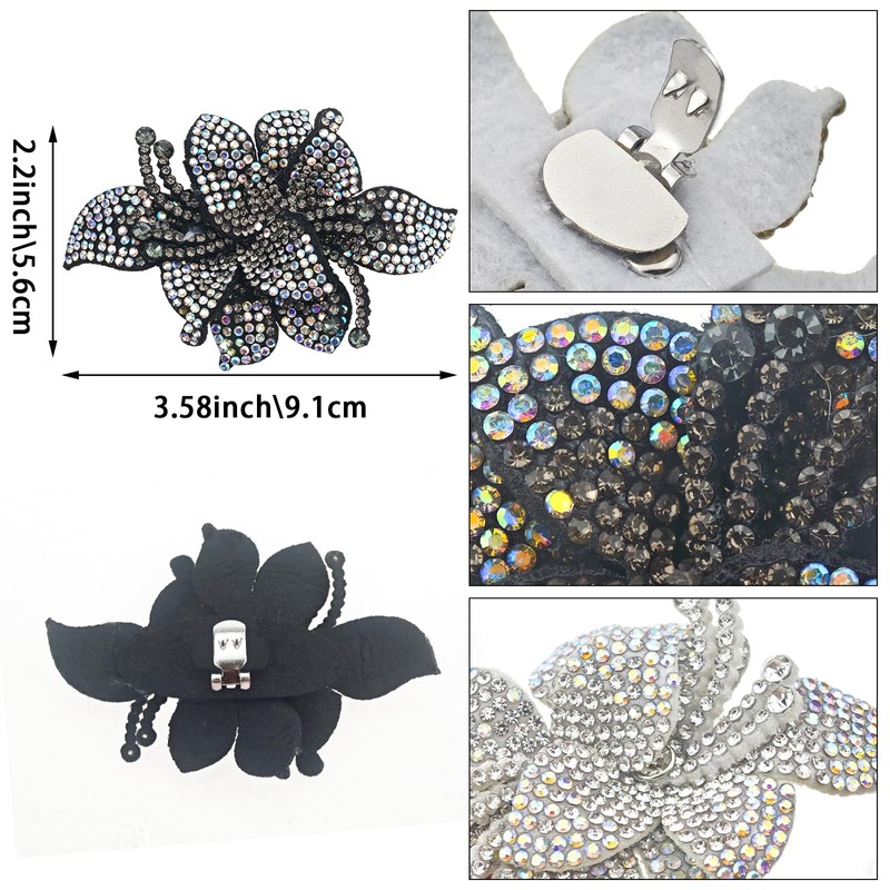 Capiant 2 Pair Rhinestone Flower Shoe Clips, Crystal Floral Embellishments