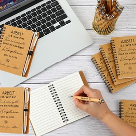 Sinmoe Set of 6 Thank You Gift for Colleagues Teachers Inspirational Employees Spiral Notepad Ballpoint Pen Made of Wood Lined Notebook Farewell Gift (Thank you for everything)