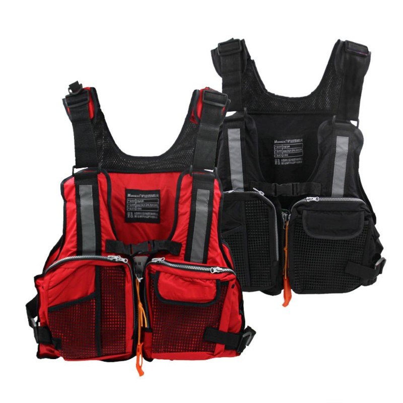 Outdoor Fishing Vest Life Jacket with Whistle Multi Pocket Flotation