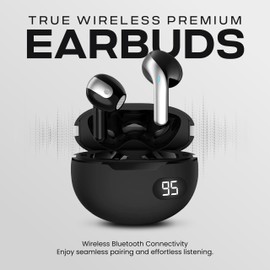 Gabba Goods Bliss Wireless Bluetooth Earbuds with Charging Case, Built-in Mic, Touch Controls, 6H Playtime, Ergonmoic in-Ear Fit, for Travel, Gym, Home, Work, PC Gaming, Cellphone (Black)