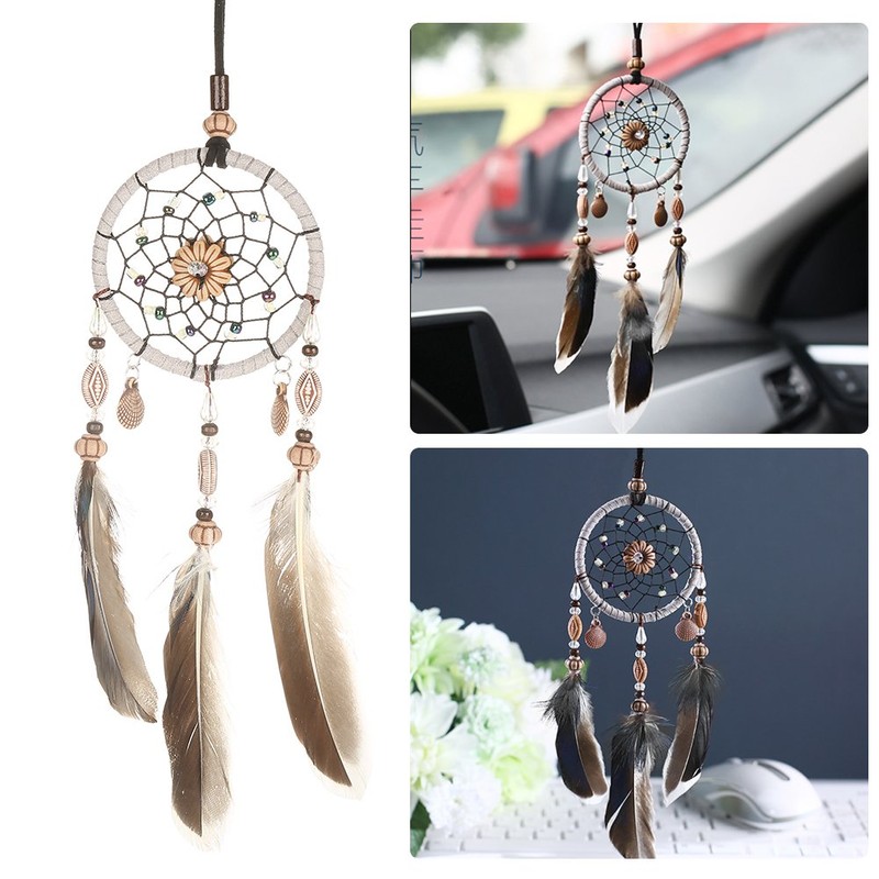 ネイティブアメリカンインディアンドリームキャッチャー、サーキュラーネットドリームキャッチャー付きフェザーシェル車の子供用寝室の壁掛け装飾飾り