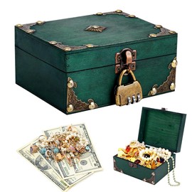 mizikuu Vintage Wooden Treasure Chest with Lock Small Storage Jewellery Box Children's Birthday Wooden Box for Storage and Decorating