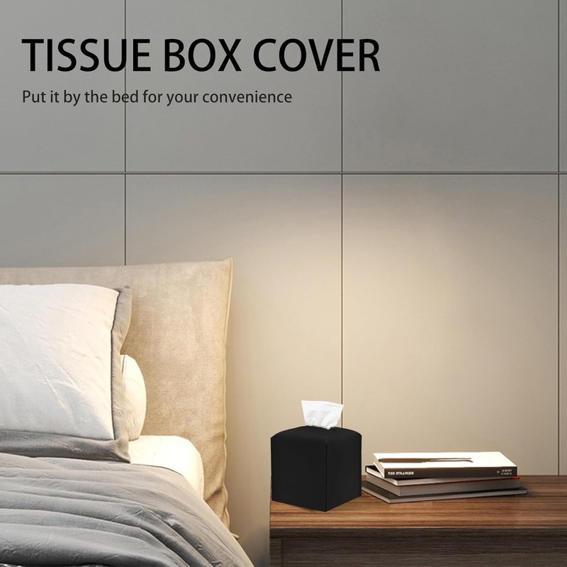 Tissue Box Cover Holder 2 Piece,Square Premium PU Leather Decorative