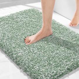 Yimobra Bath Rugs for Bathroom 32x20, Ultra Soft and Water Absorbent Bath Mats, Non Slip Plush Shower Rugs, Microfiber Thick Matts for Bathroom Floor/Tub, Machine Washable, Light Green and White