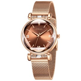 CIVO Womens Watches Rose Gold Designer Steel Mesh Strap Waterproof Elegant Classic Dress Casual Analogue