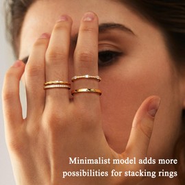 FUNRUN JEWELRY 14K Gold Filled Thin Stackable Rings for Women Minimalist Non Tarnish Gold Plated Cubic Zirconia Band Stacking Trendy Thumb Pinky Knuckle Rings Dainty Statement Stacking Ring Set Size 6