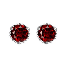 Belinda Jewelz Women's Earring Red Natural Garnet Gemstone Stud Earrings 925 Sterling Silver Round 7mm Gems Solitaire Rhodium Prong Jewelry
