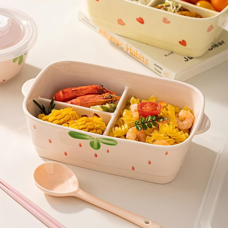 Ceramic Lunch Box, Divided and Covered Lunch Box with Good