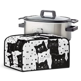 Kathyboom Black Cat Crock Pot Dust Cover with Side Pockets Lightweight Slow Cooker Dust Cover Kitchen Appliance Organizer Kitchen Accessories Fit for Most 6-8 Qt Slow Cookers