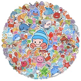 Anwyll 300Pcs Ocean Animal Stickers - Sea Animal Water Bottle Stickers for Kid Classroom Waterproof Vinyl Under The Sea Animals Creature Sticker Self-Adhesive Fish Sticker for Party Decorations