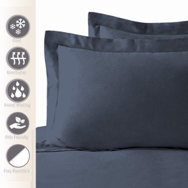 Pizuna Dark Blue Oxford Cotton Pillowcase 50 x 75 cm, Pack of 2, 400 Thread Count Long Staple Cotton Satin Weave Pillow Slip 50 x 75 cm (100% Cotton Pillow Cover with Envelope Closure)