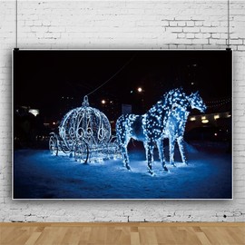 Yeele 12x8ft Pumpkin Carriage Fairy Tale Photography Backdrop Dreamy Lights Horses Snow Night Photo Background for Princess Girls Sweet Baby Birthday Party Decorations Banner Photo Studio Props