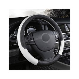 CGEAMDY Steering Wheel Cover Car, Sport Anti-Slip Breathable Steering Wheel Cover, Universal 38cm Microfiber Leather Steering Wheel Cover, Protective Interior Accessories(Black White)