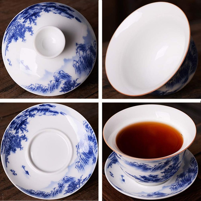 Jingdezhen Chinese Gaiwan Handmade 6.3oz/180ml Mountain Style China Blue and