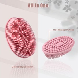 VOCOSTE Silicone Body Scrubber, 2 in 1 Body Brush Skin Massage, Soft Body Scrubbers for Use in Shower, Lathers Well Exfoliating Body Scrubber for All Skin Types, Pink