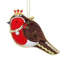 Gisela Graham Luxury Robin Fabric Christmas Tree Decoration