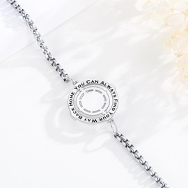 Compass Bracelet for Women Girls 925 Sterling Silver Nautical Compass Inspirational Graduation Gifts/Going Aways Gifts/Retirement Gifts etc, You Can Find Your Way Back Home Engraved,9"