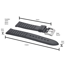 Soft Perforated Leather Watch Band with Quick Release Spring Bars - Black - 20mm